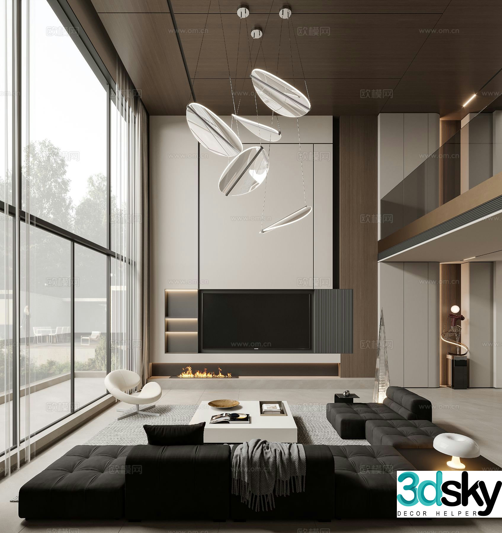 Modern villa living room 3d model