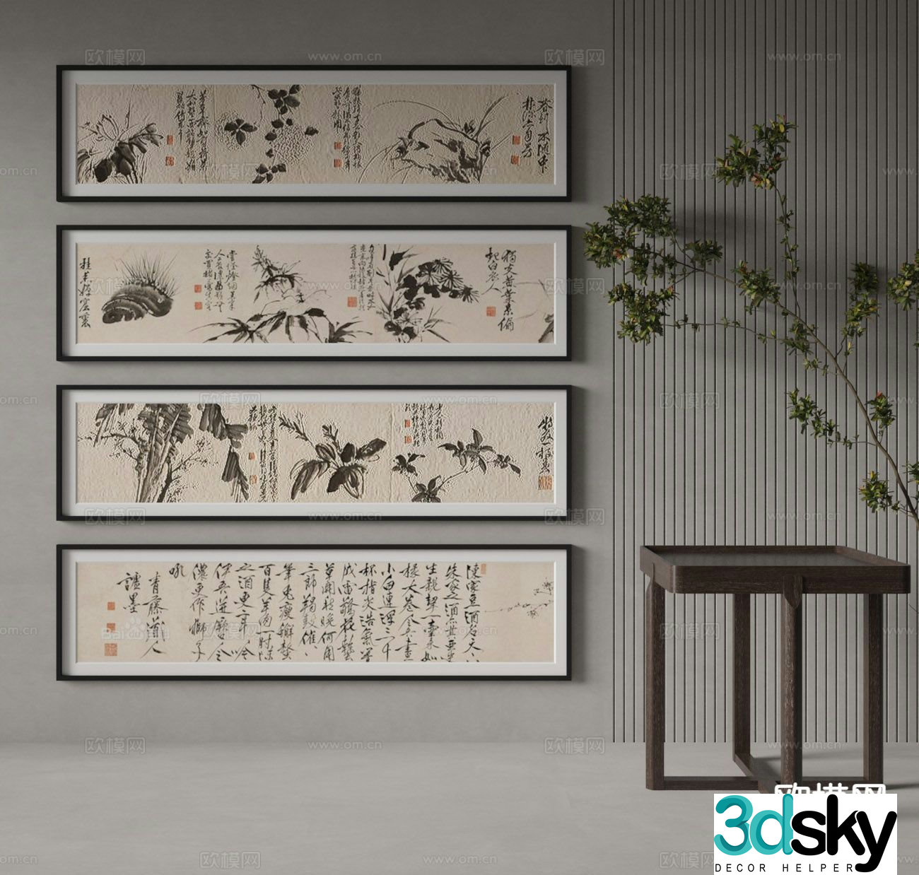 Chinese decorative painting banner hanging ink painting 3D model