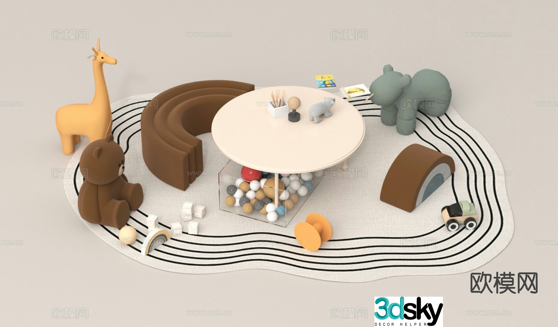Modern children’s table and chair 3d model