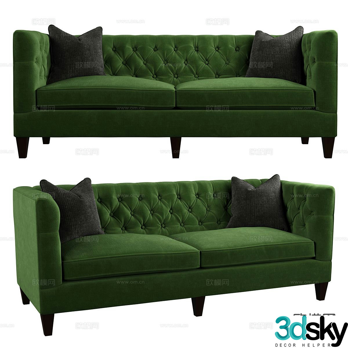 French velvet sofa double sofa 3d model