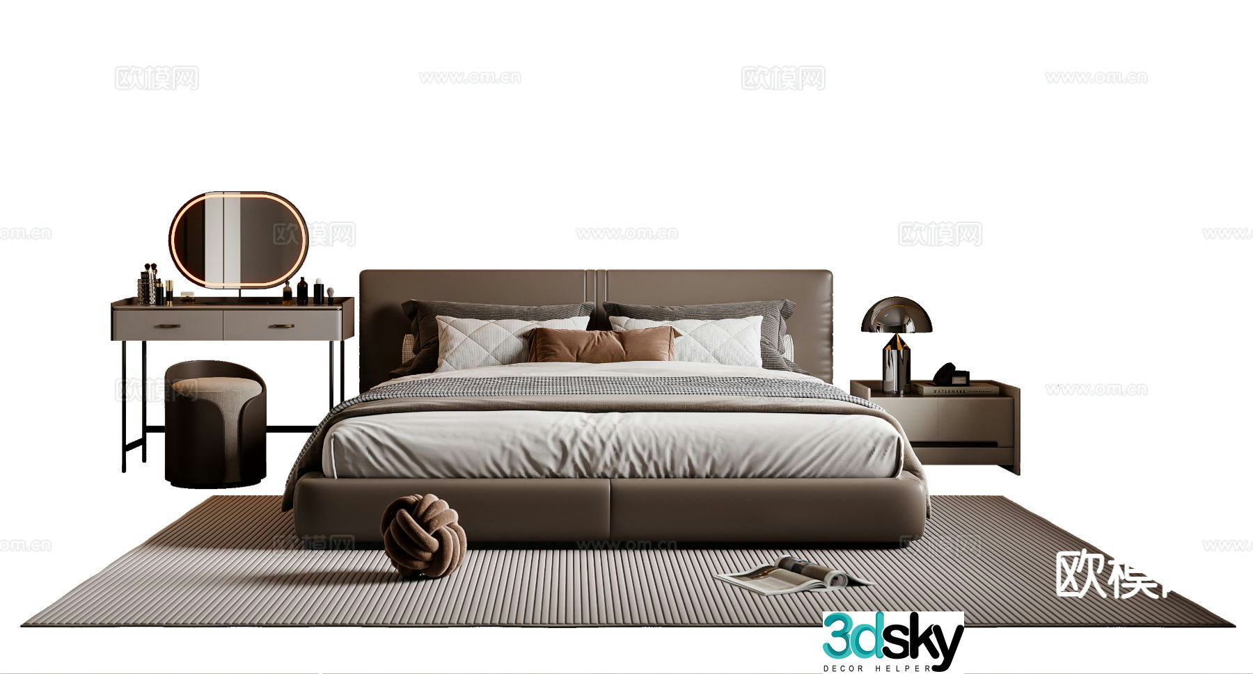 Italian bed double bed dresser 3d model