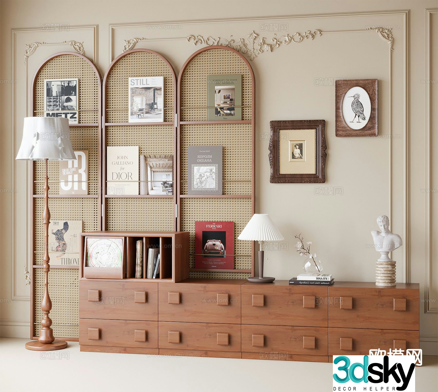 Medieval style TV cabinet chest of drawers 3D model