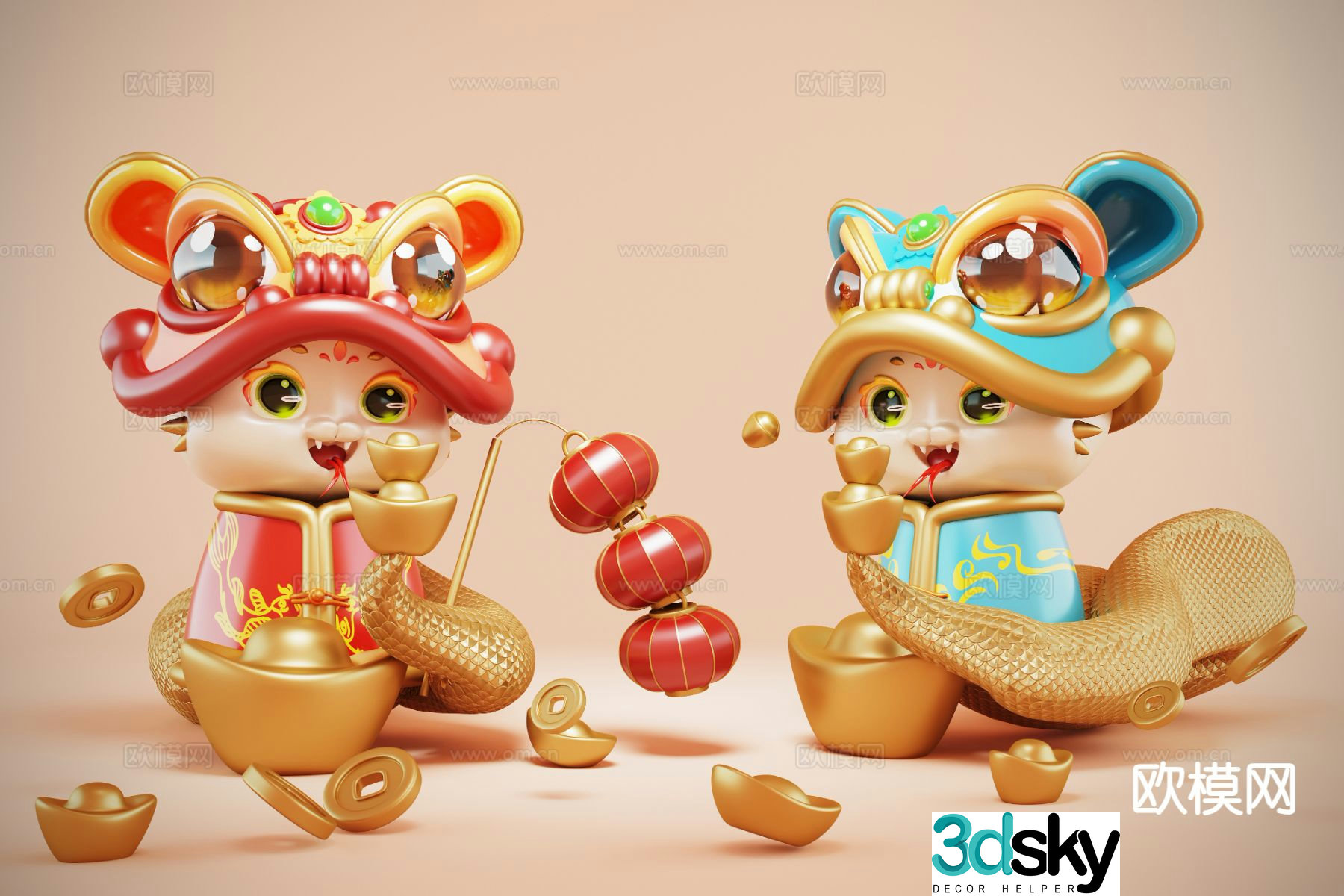 Year of the Snake Snake Baby Elements New Yearâ€™s Presentation Year of the Snakeâ€™s Presentation 3D Model