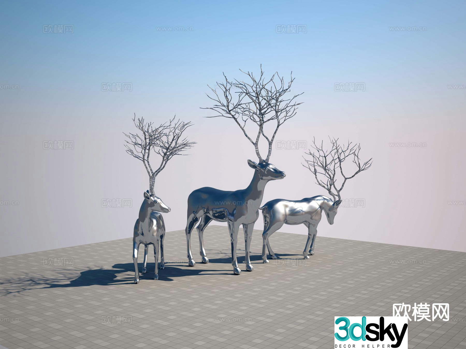 Stainless steel deer sculpture square sculpture 3d model