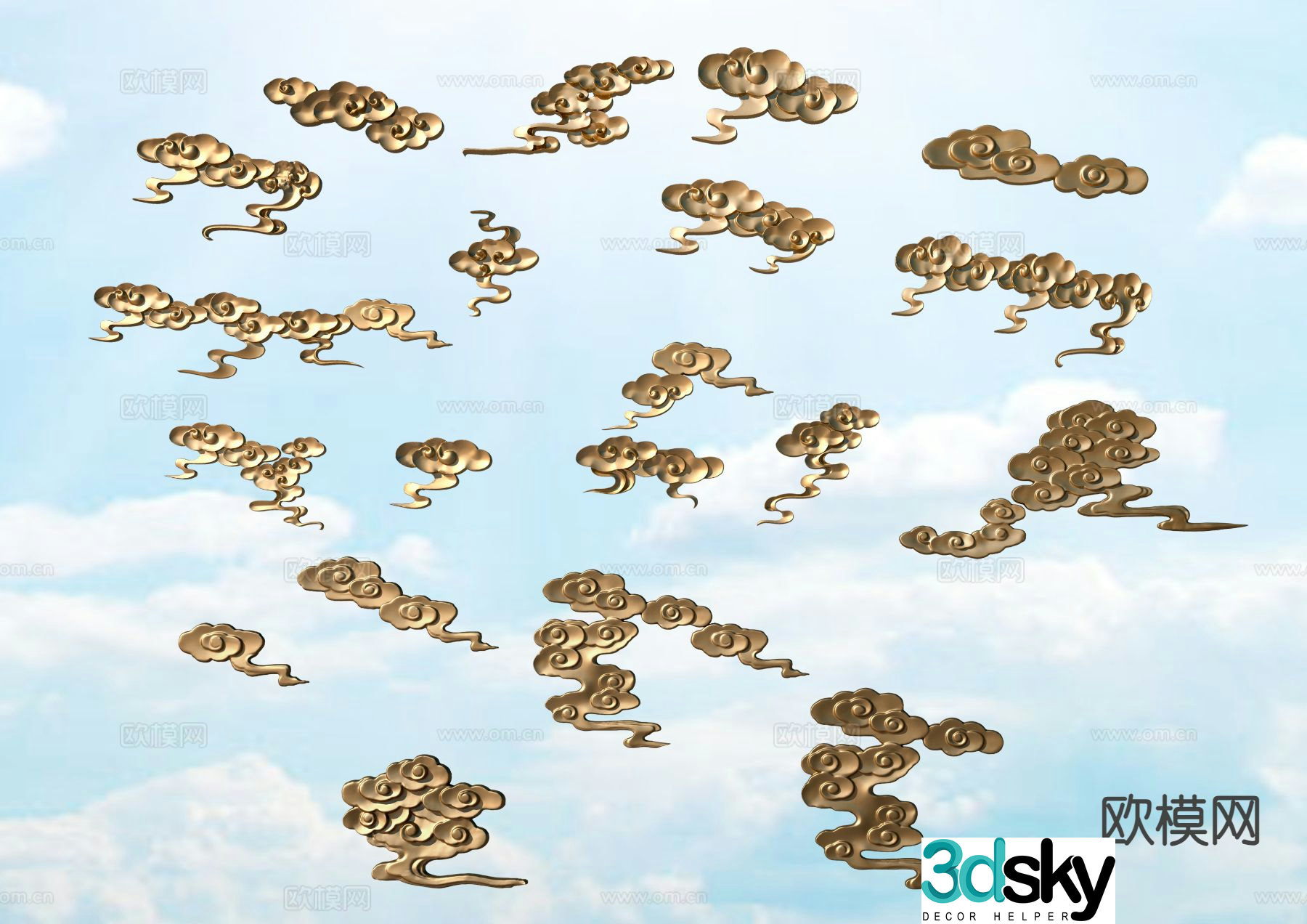 Auspicious cloud wall decoration golden edge auspicious cloud pattern element paper-cut 3D model