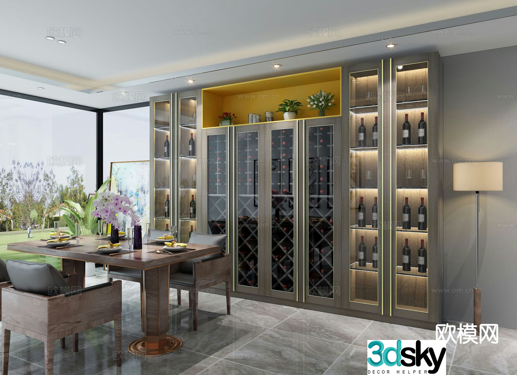 Modern glass wine cabinet sideboard 3d model