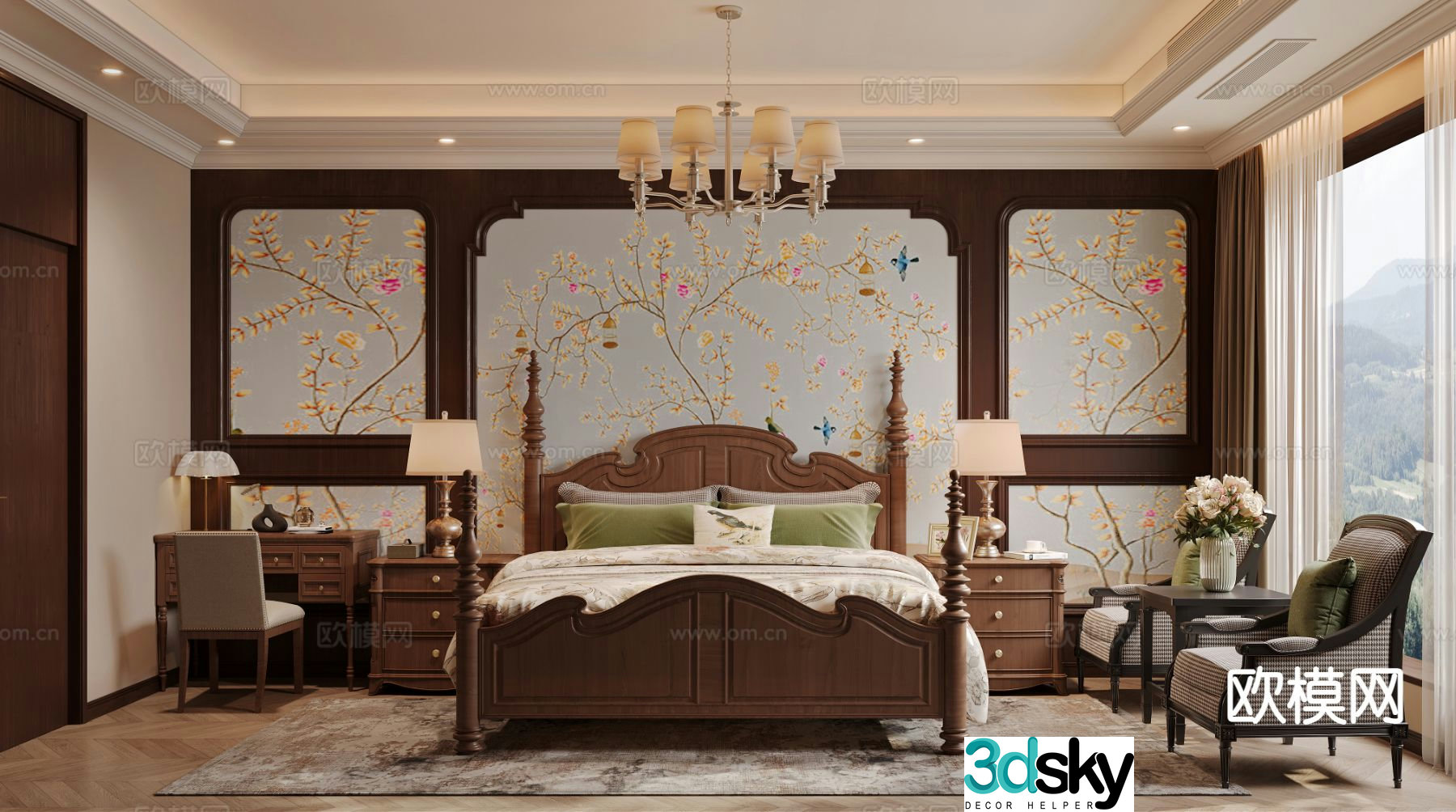 American style bedroom master bedroom 3d model