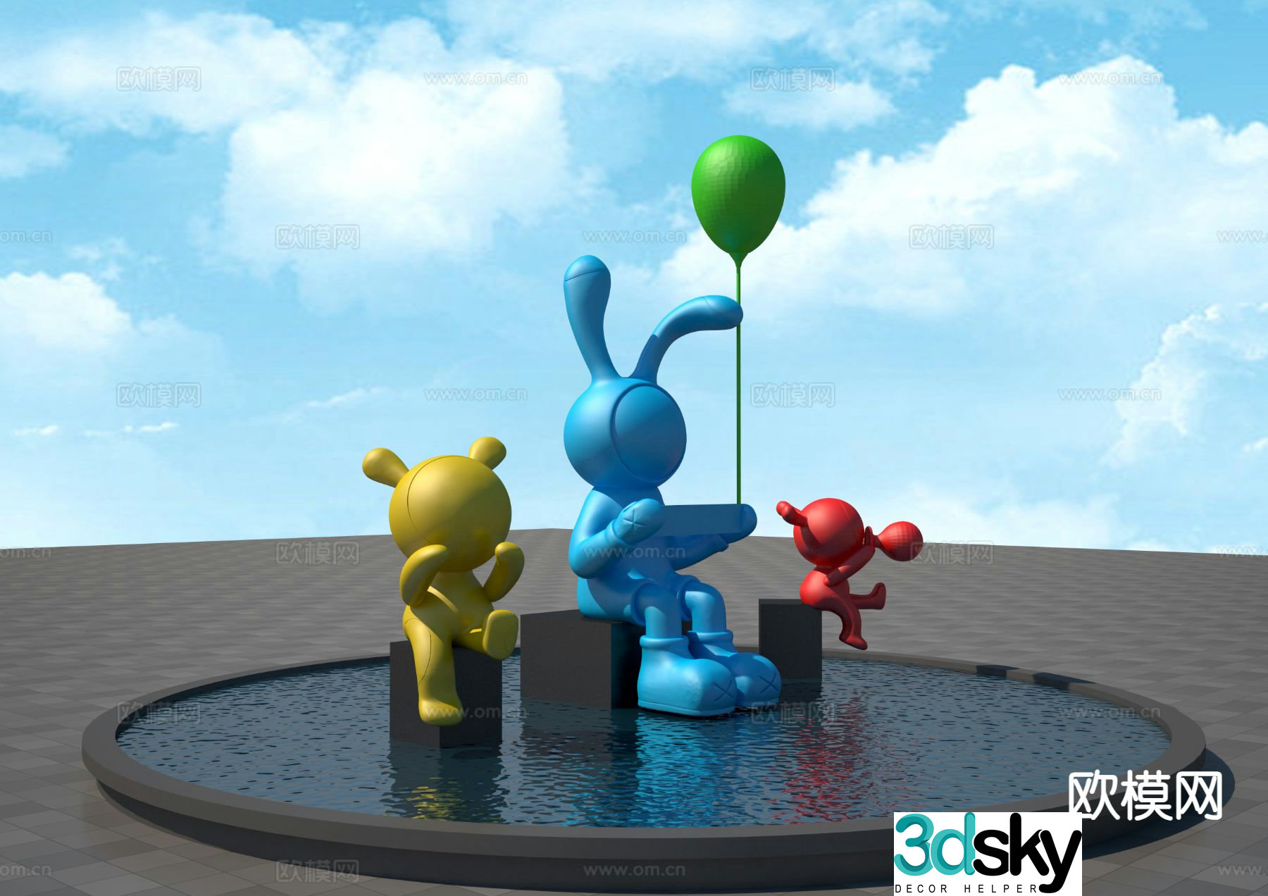Rabbit sculpture cartoon sculpture square sculpture 3d model
