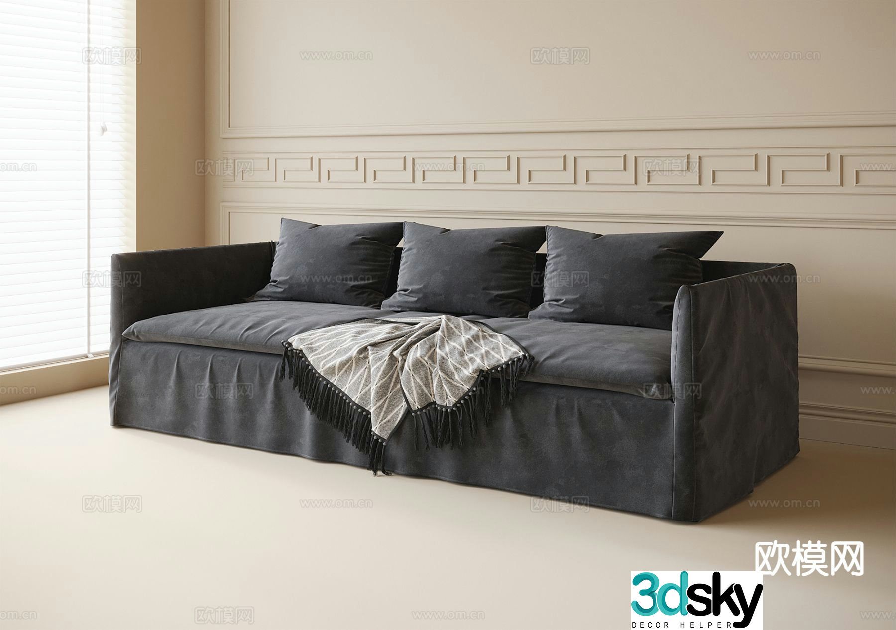 Modern three-person sofa fabric sofa 3d model
