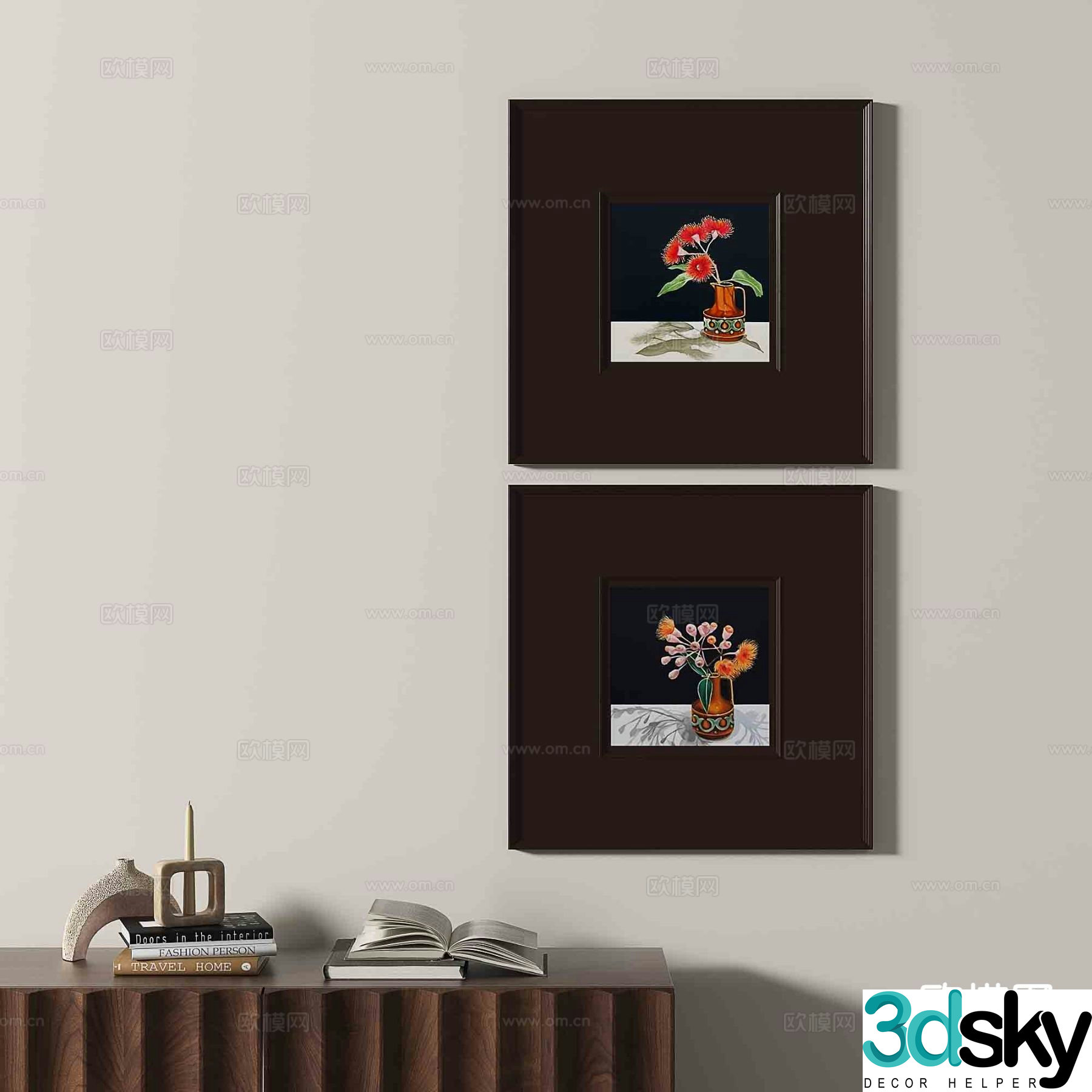 Wabi-sabi retro hanging painting flower painting decorative painting 3D model