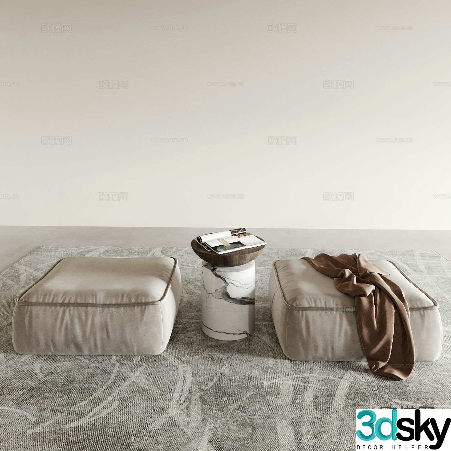 Modern footrest sofa stool 3d model