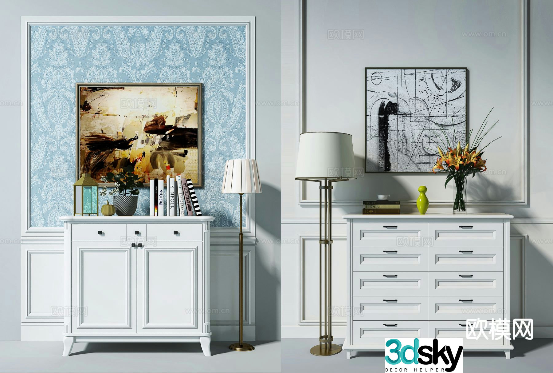 Simple European chest of drawers entrance cabinet 3D model