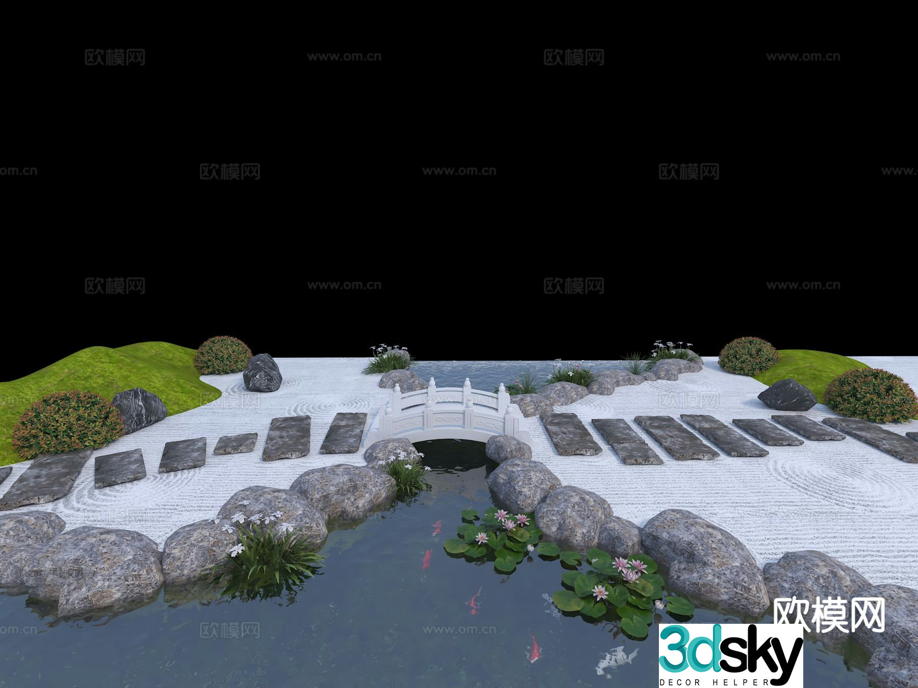 New Chinese dry landscape micro-terrain Zen landscape 3D model