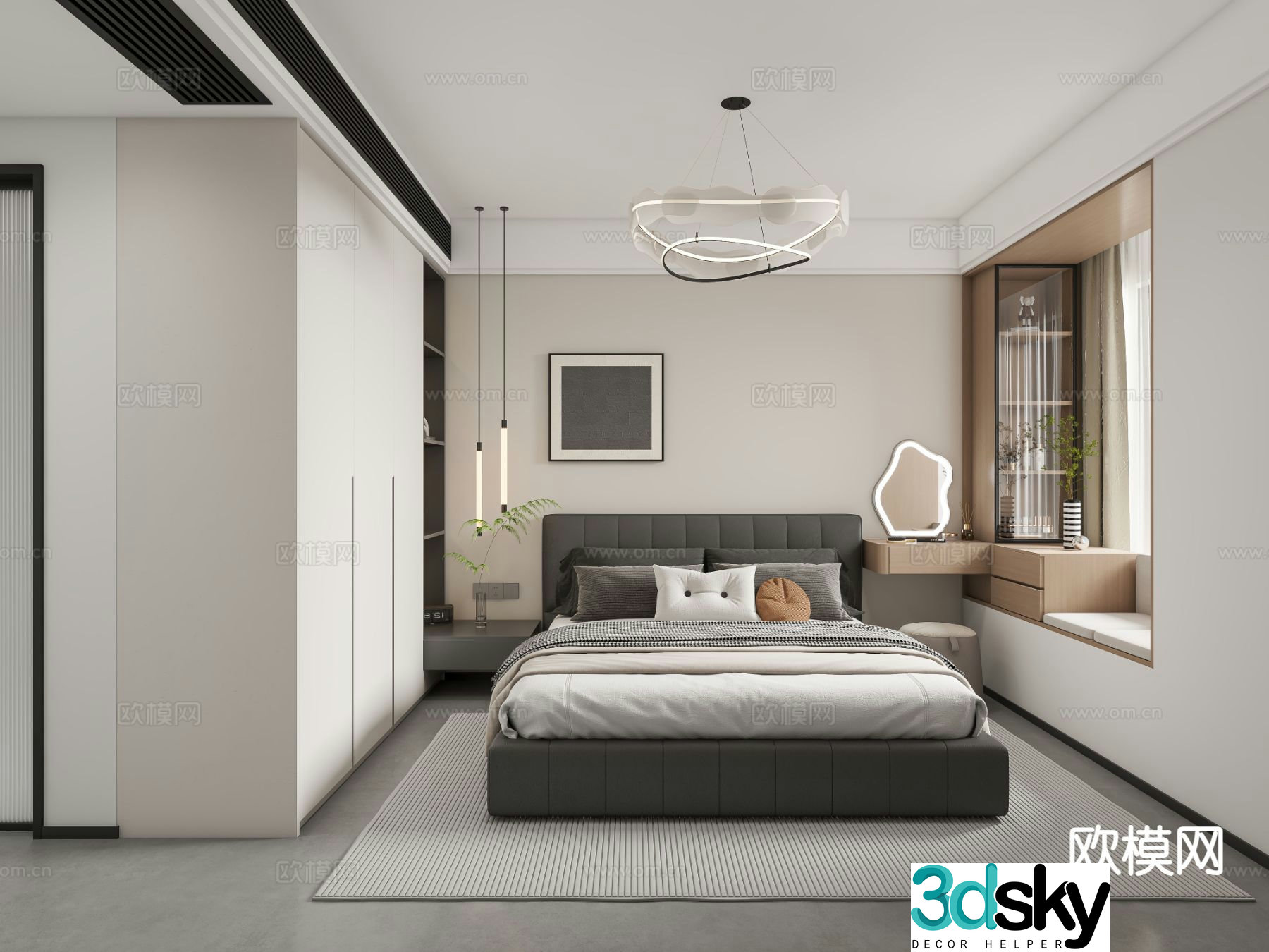 Modern second bedroom bedroom 3d model