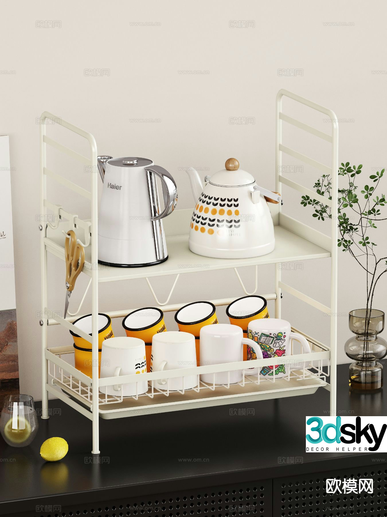 Cup kettle tea set rack 3d model