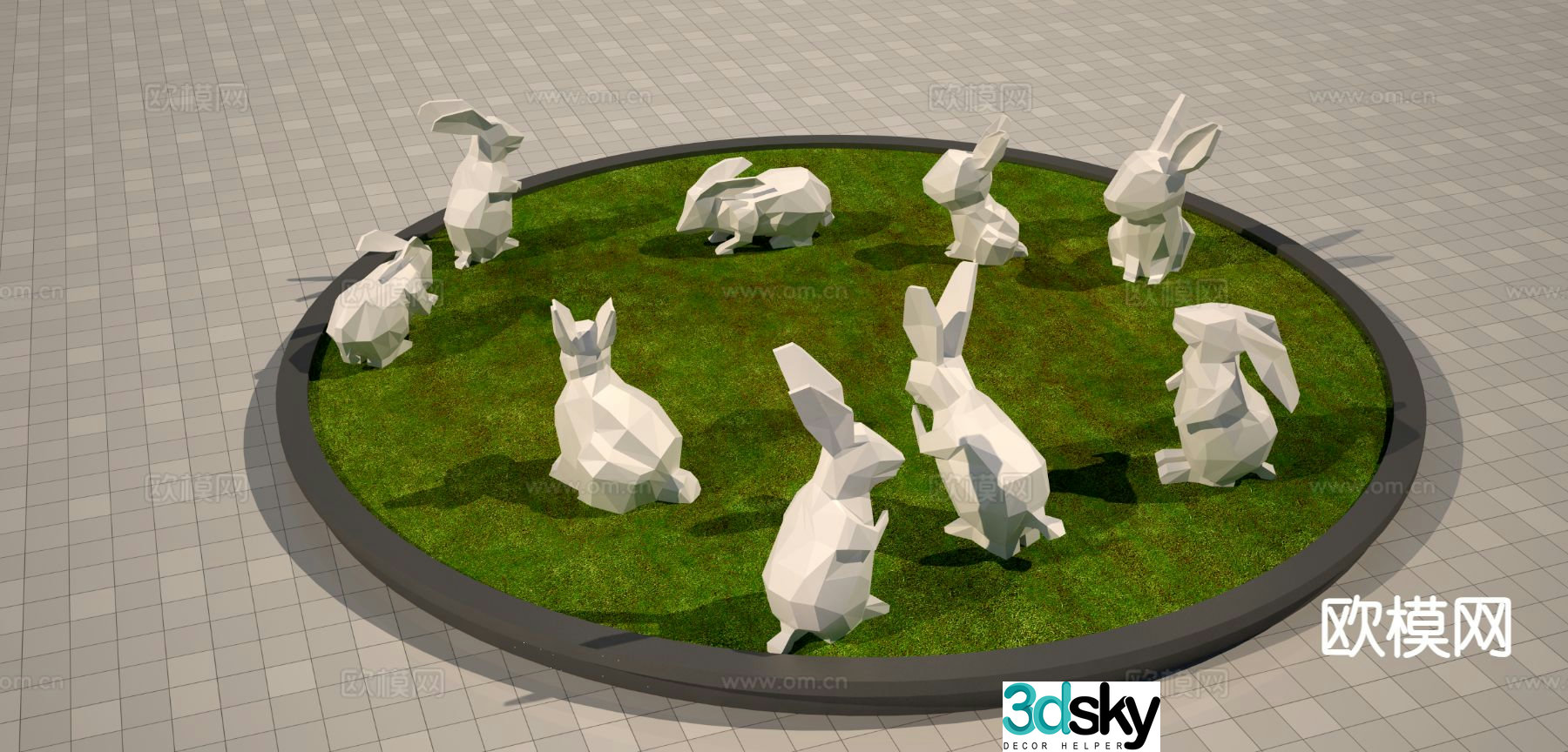 Abstract block face rabbit sculpture 3d model