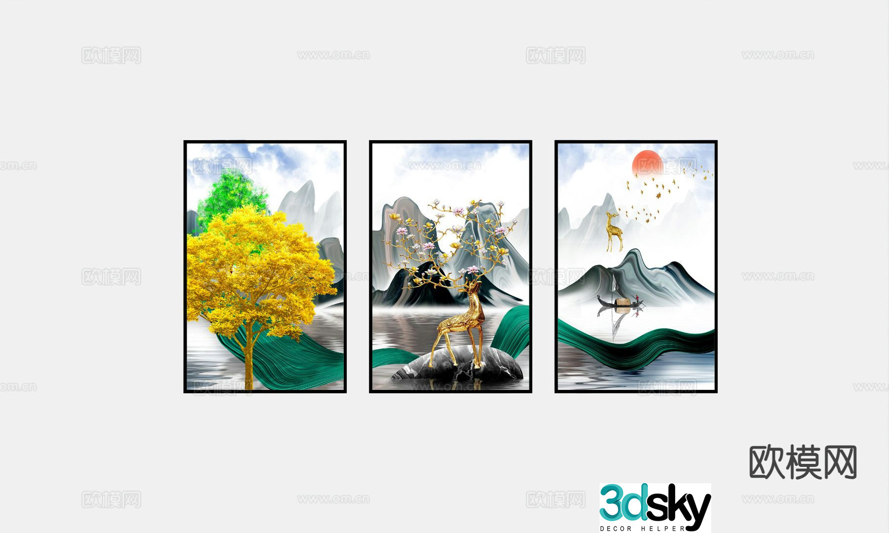 Chinese decorative painting hanging painting 3d model