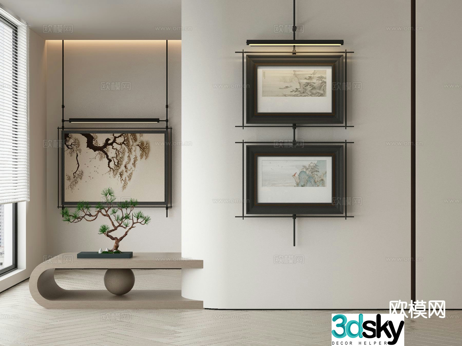 New Chinese style ink painting decorative painting 3D model