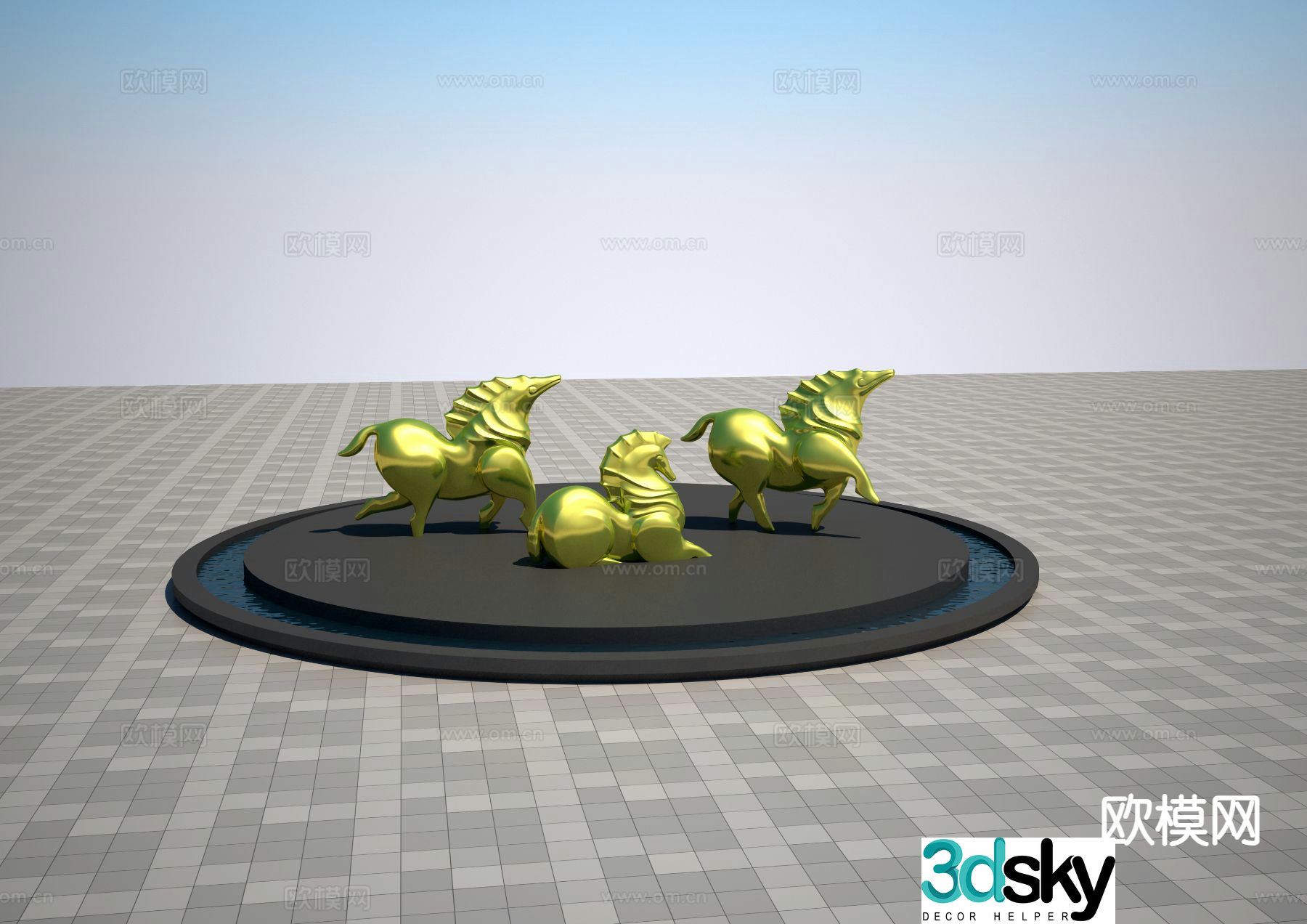Decorative horse sculpture square sculpture 3d model