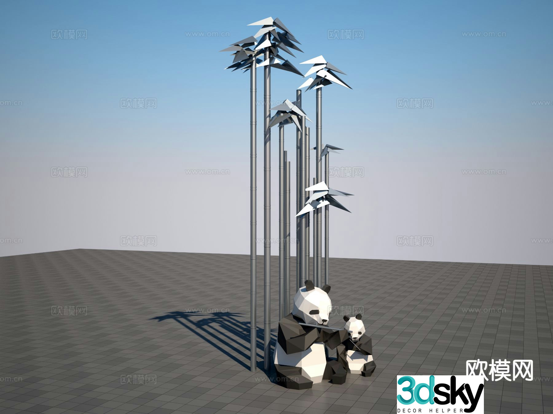Panda bamboo sculpture 3d model