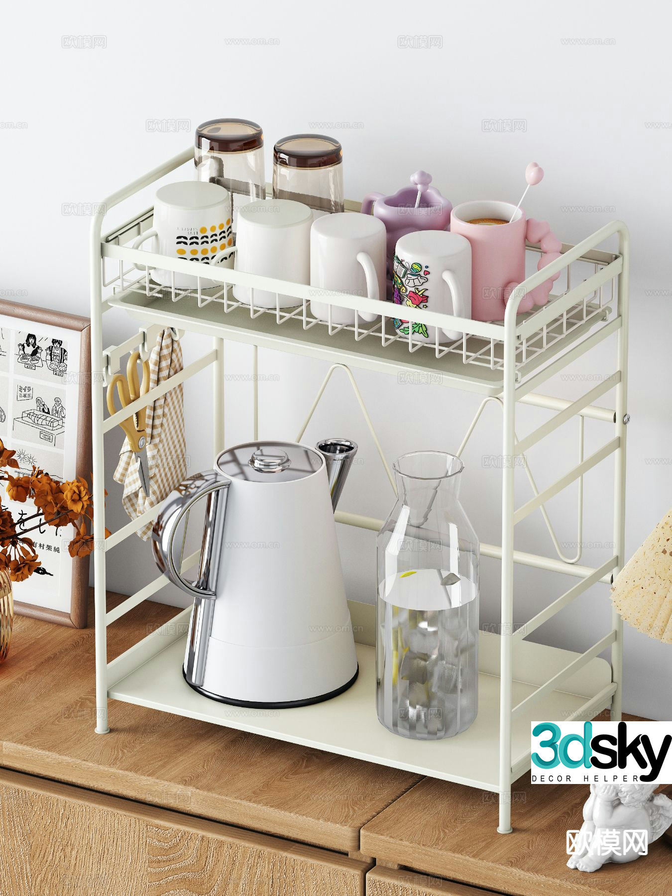 Water cup kettle tea set rack 3d model