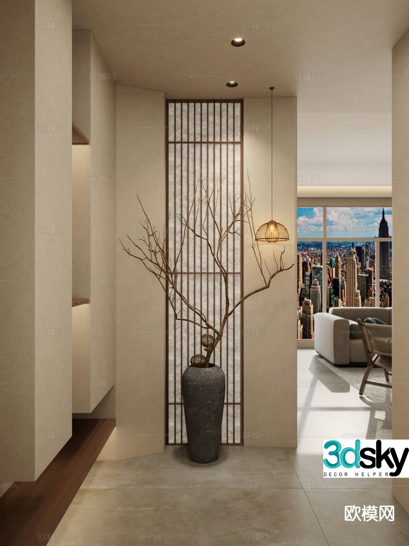 Wabi-sabi style entrance hall hallway 3D model