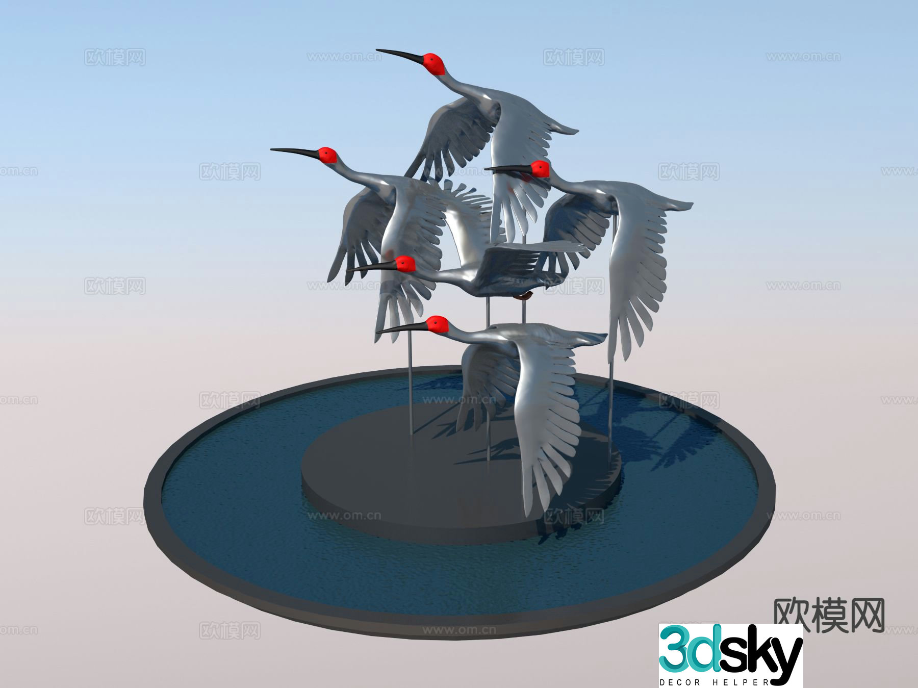 Black-necked Crane Sculpture Landscape Sculpture 3D Model