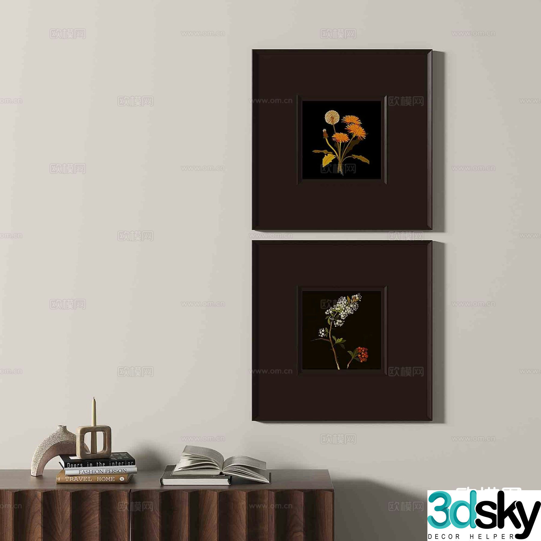 Wabi-sabi retro hanging painting flower painting decorative painting 3D model