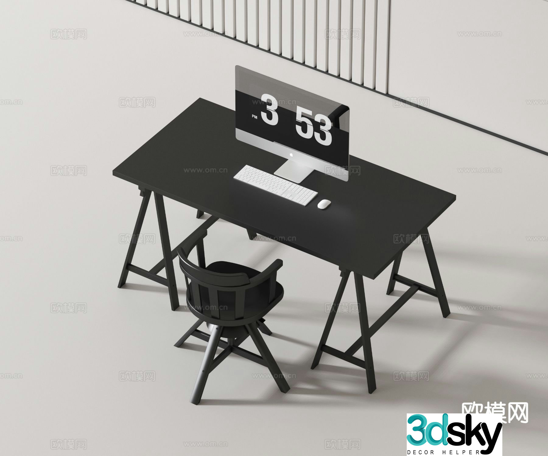 Modern computer desk and chair desk and chair 3d model