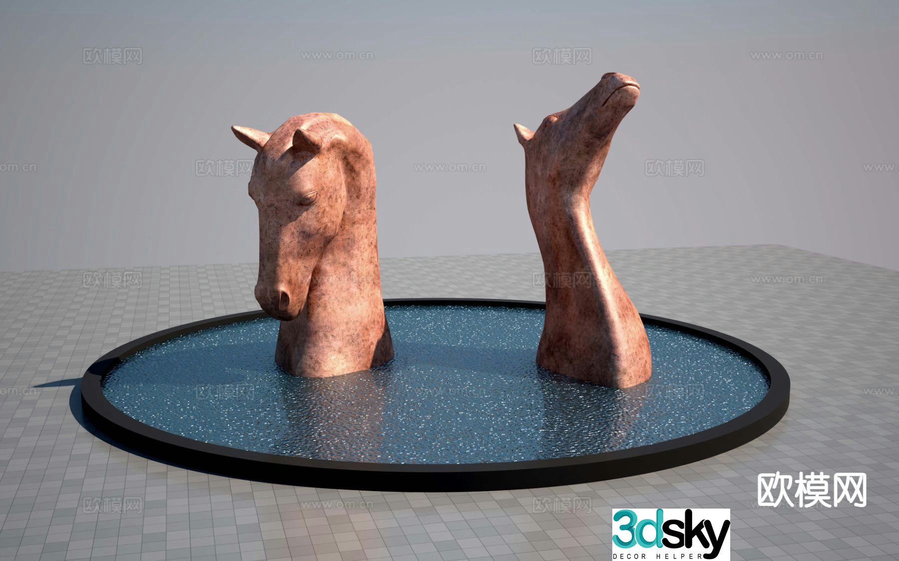 Horse head sculpture square sculpture 3d model