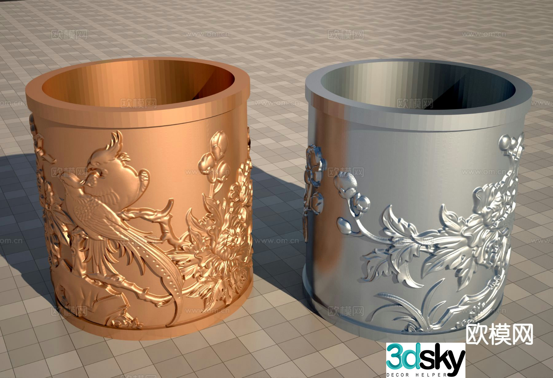 Art carved pen holder 3d model