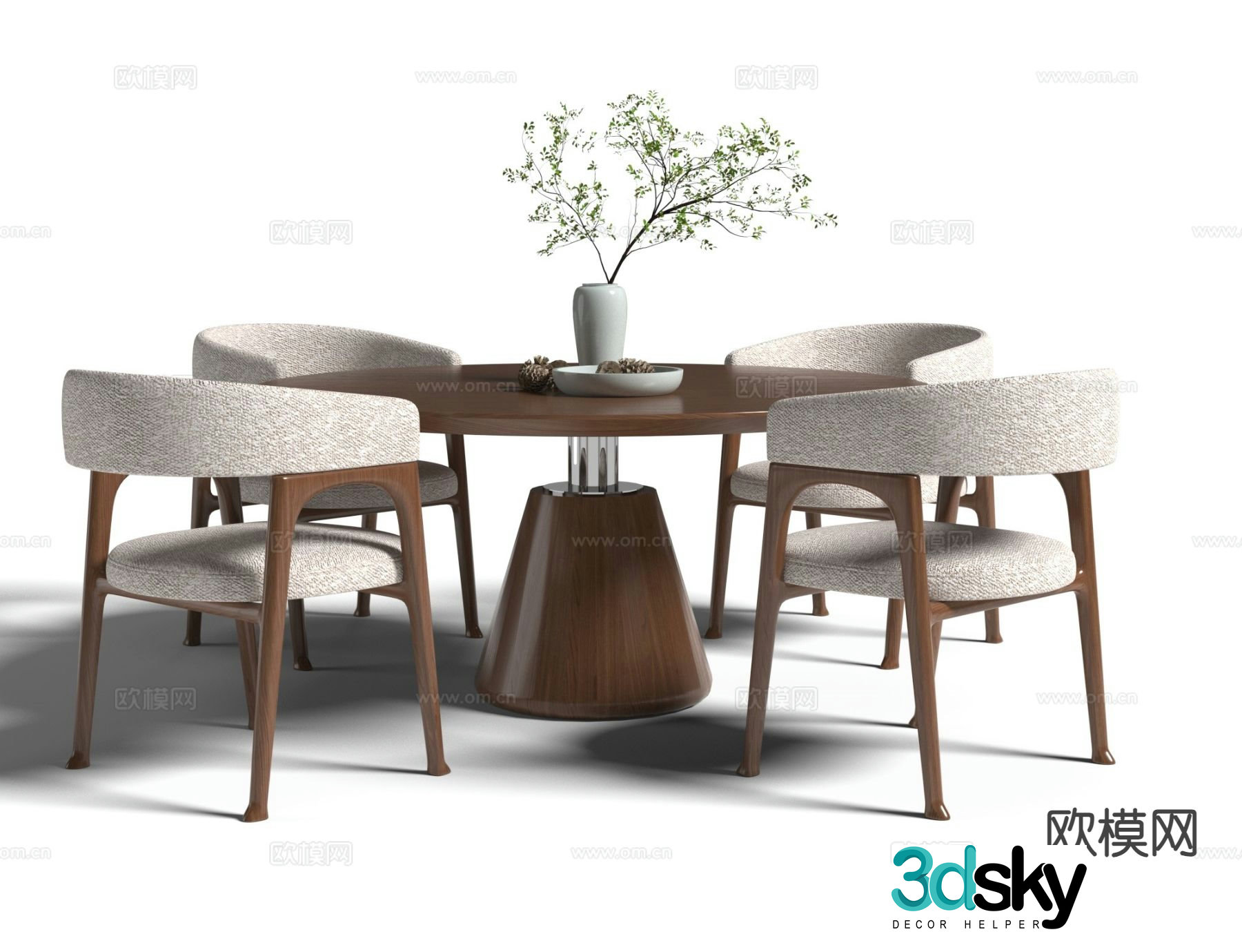 New Chinese style round dining table and chairs 3d model