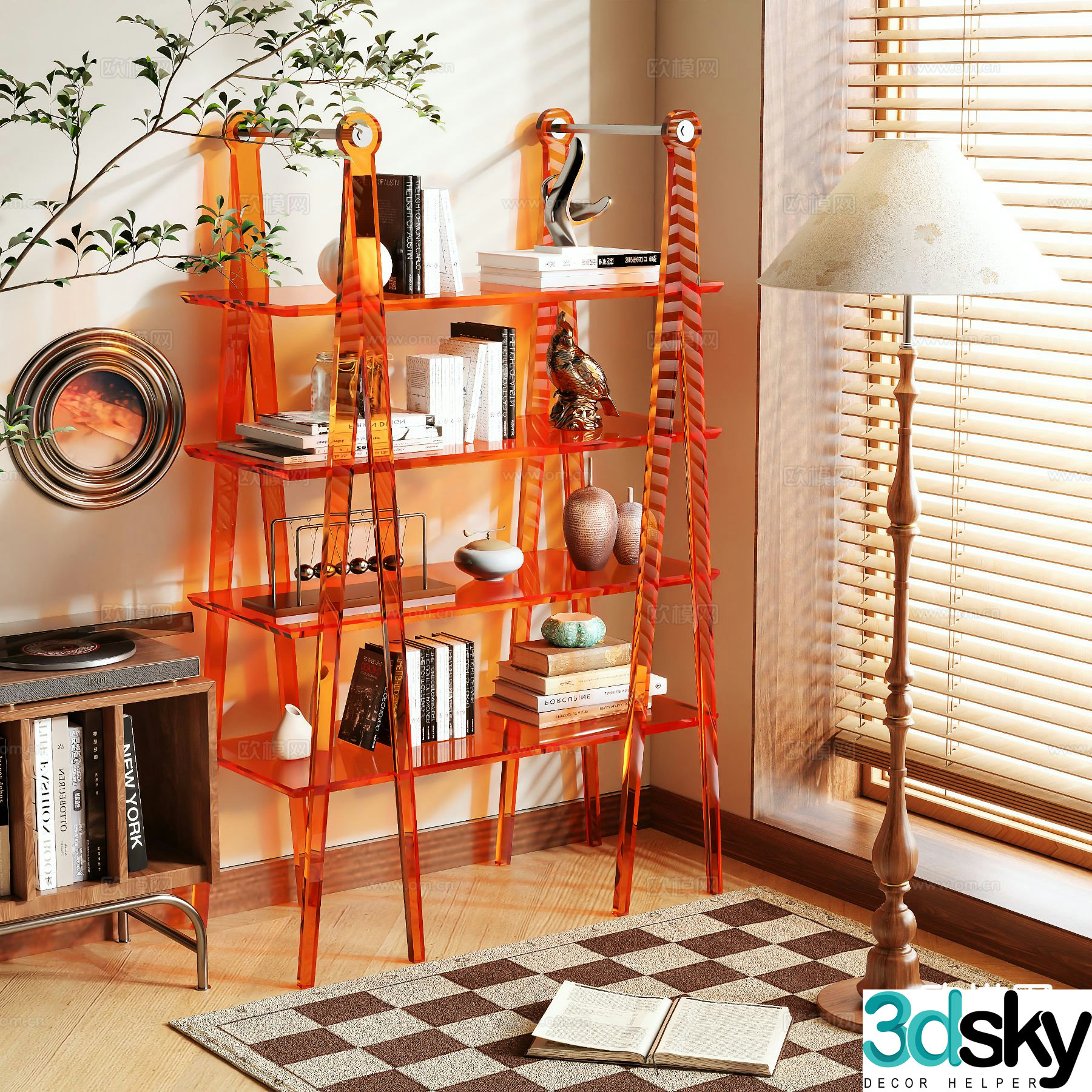Acrylic bookshelf storage rack 3d model