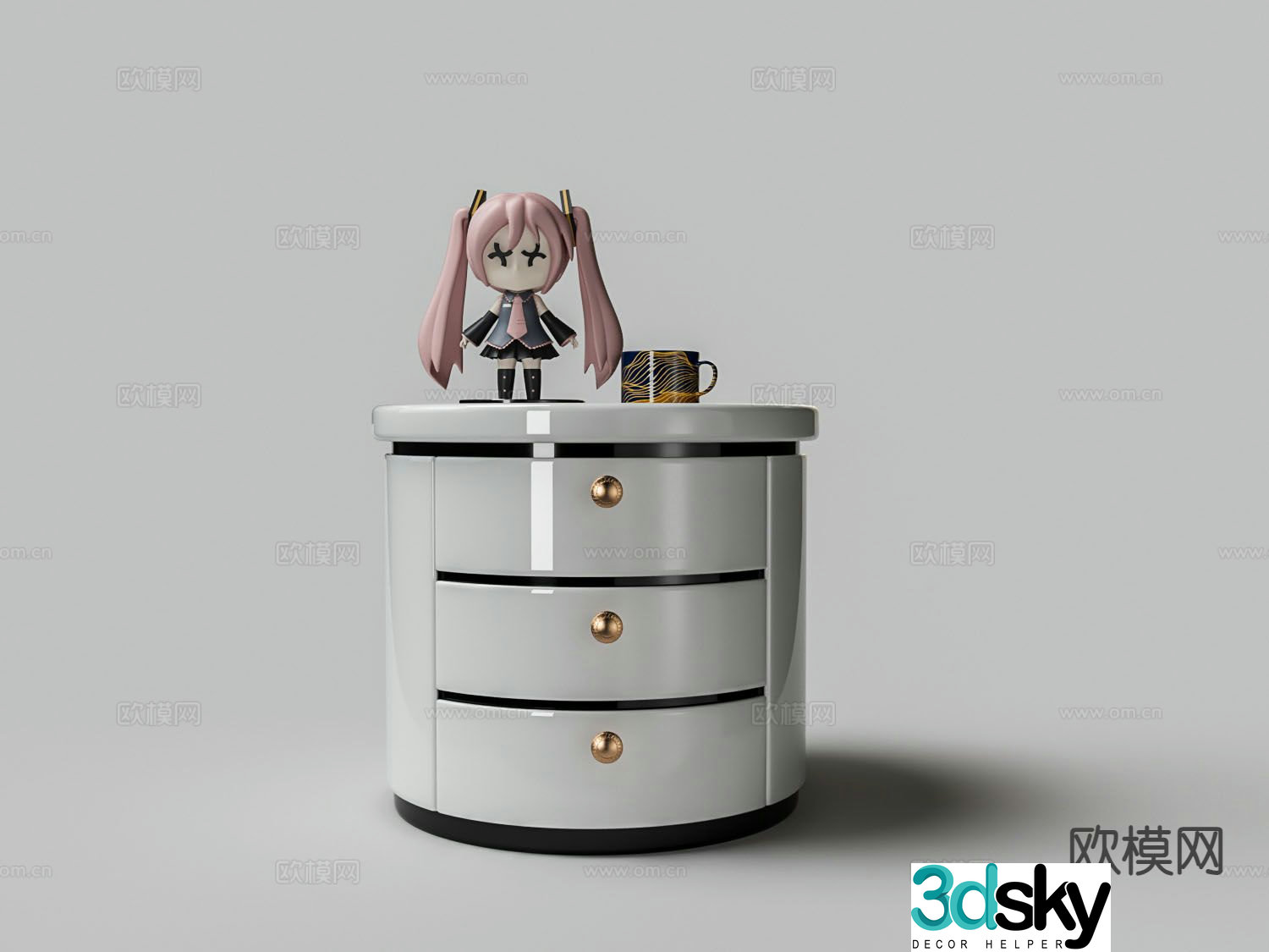 Round bedside table lacquered bedside table 3d model