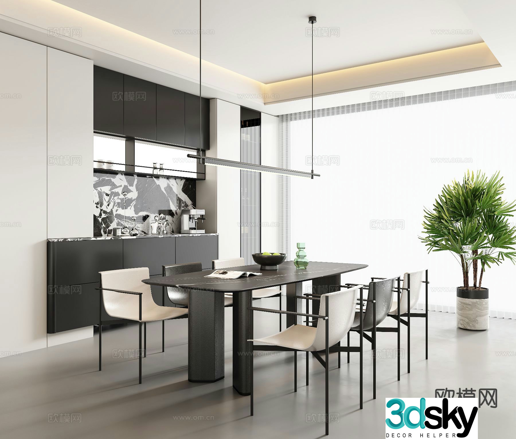 Modern minimalist restaurant 3d model