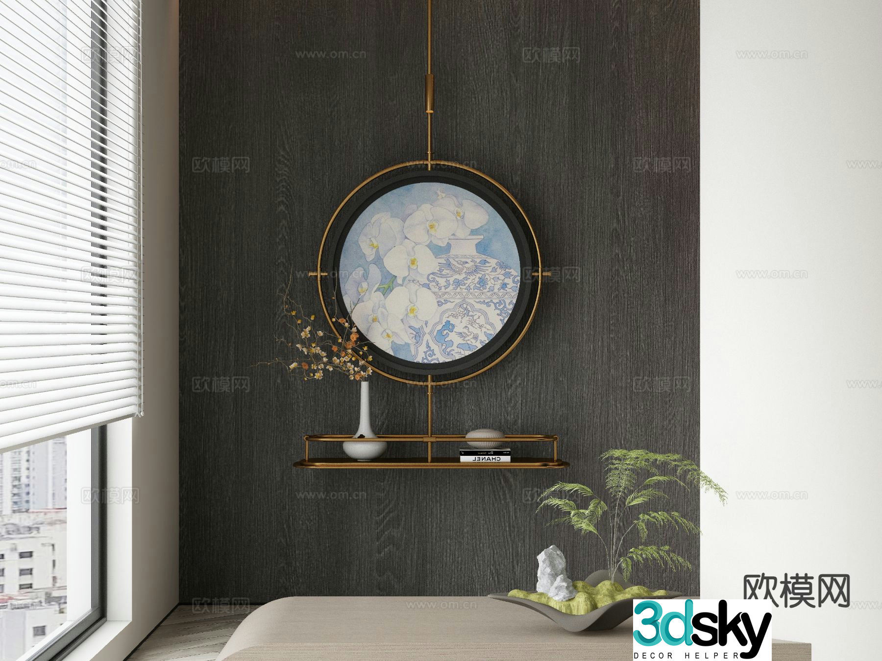 Chinese decorative painting round hanging painting 3D model