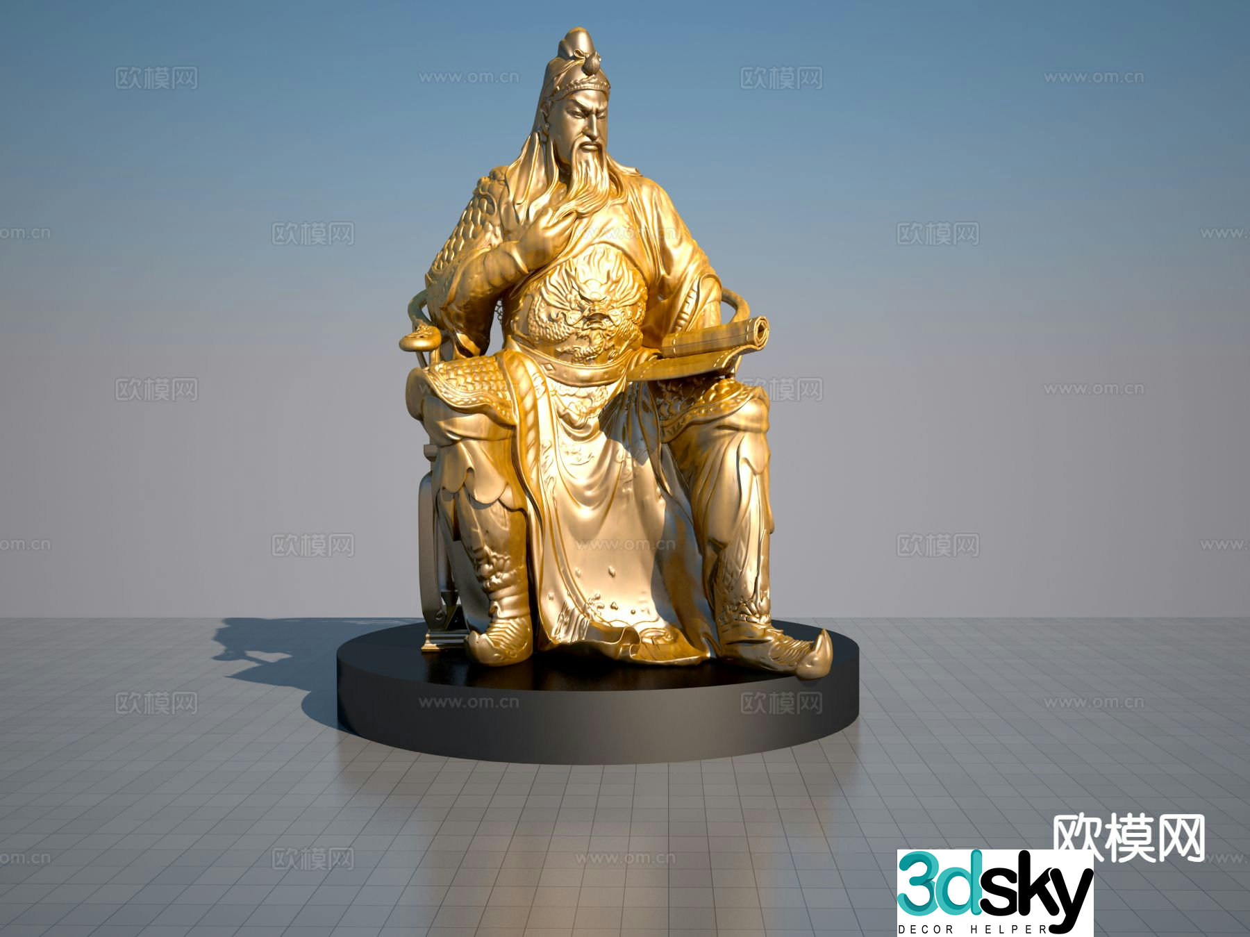 Chinese style Wen Guan Gong sculpture 3D model
