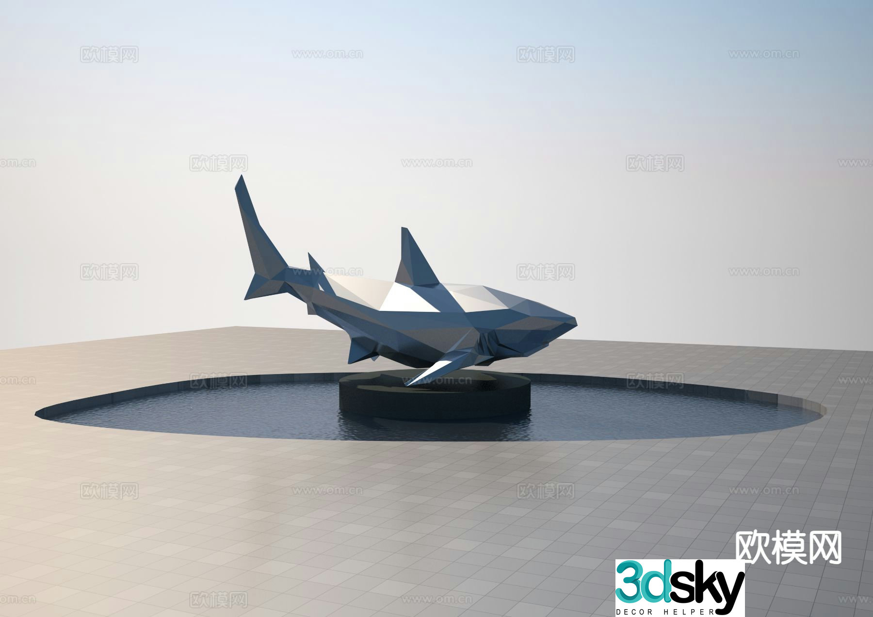 Block face shark sculpture 3d model