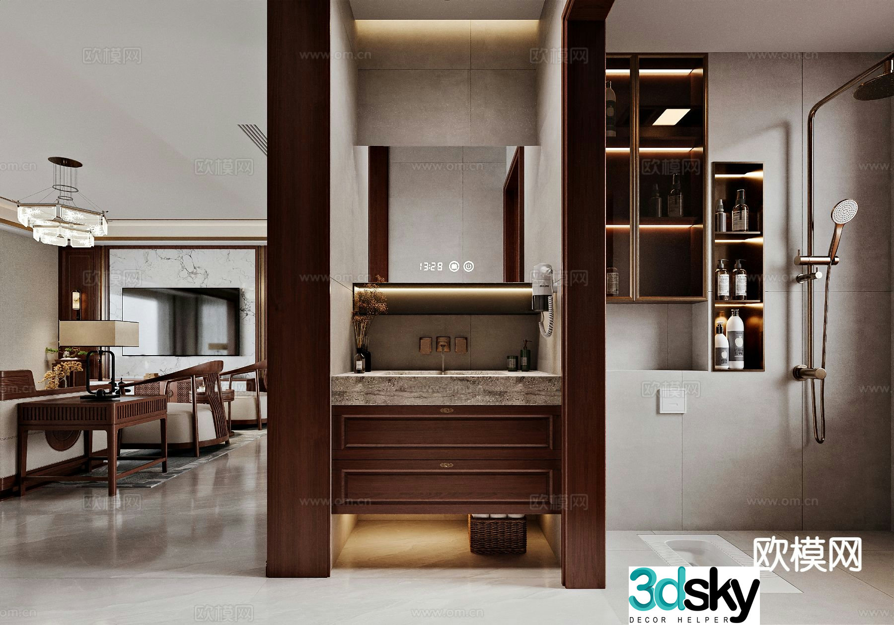 New Chinese style restroom public health 3D model