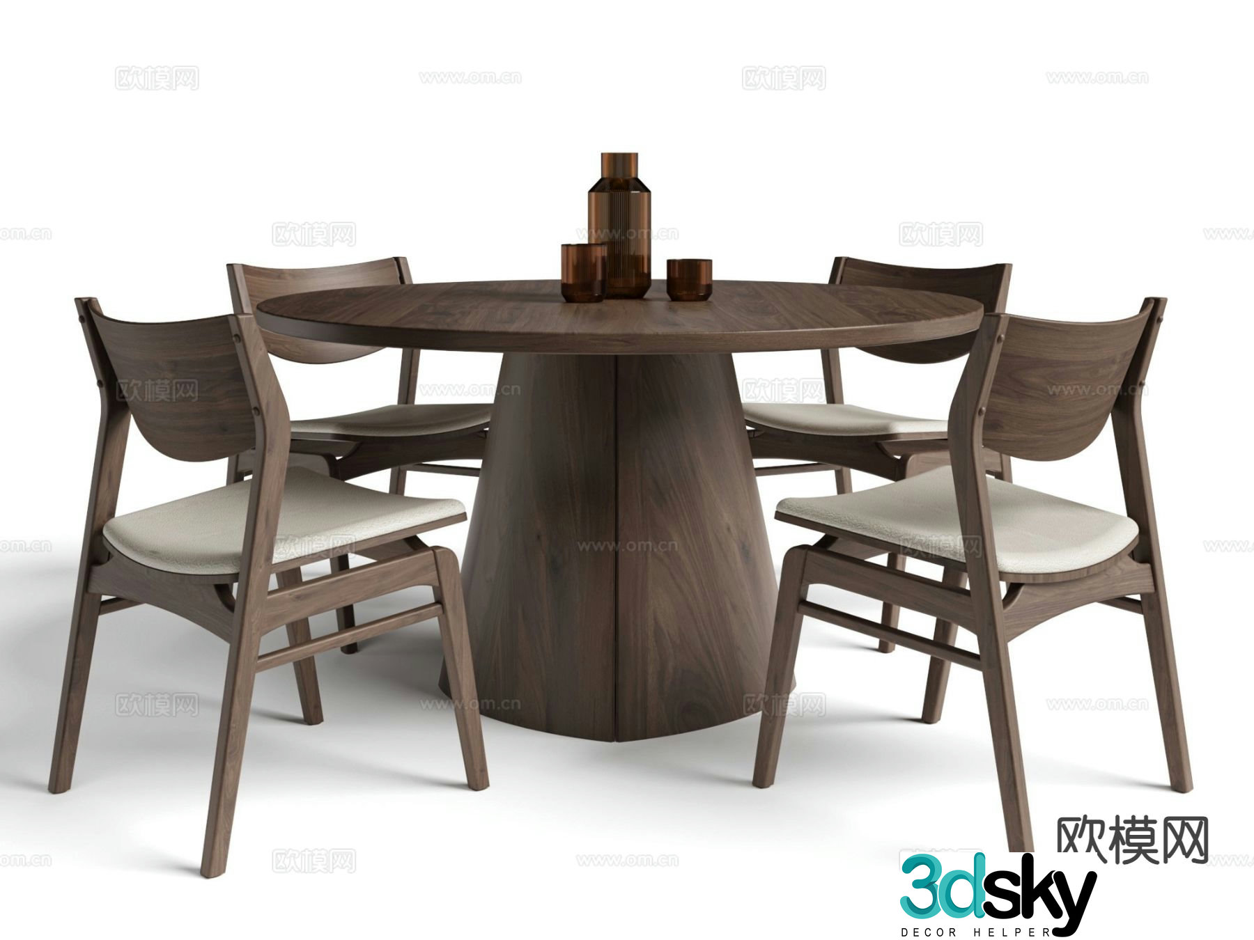 New Chinese style dining table and chairs round dining table and chairs 3d model