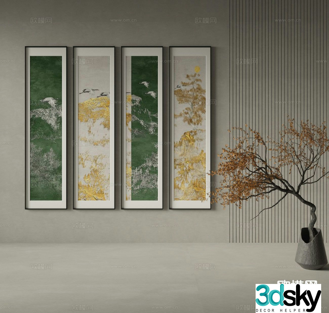 New Chinese style art painting texture painting decorative painting 3D model