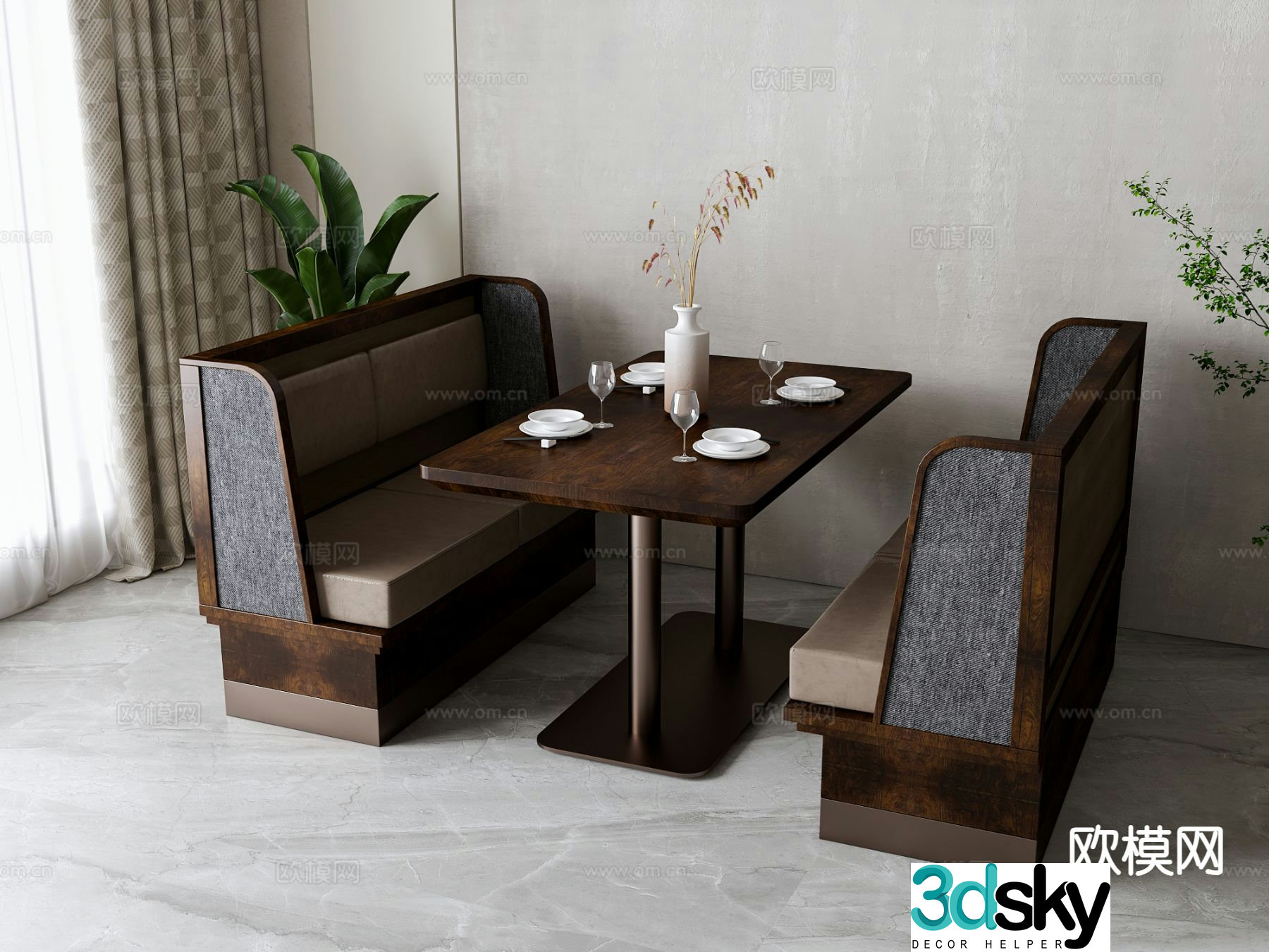 New Chinese style booth table and chair booth sofa 3D model