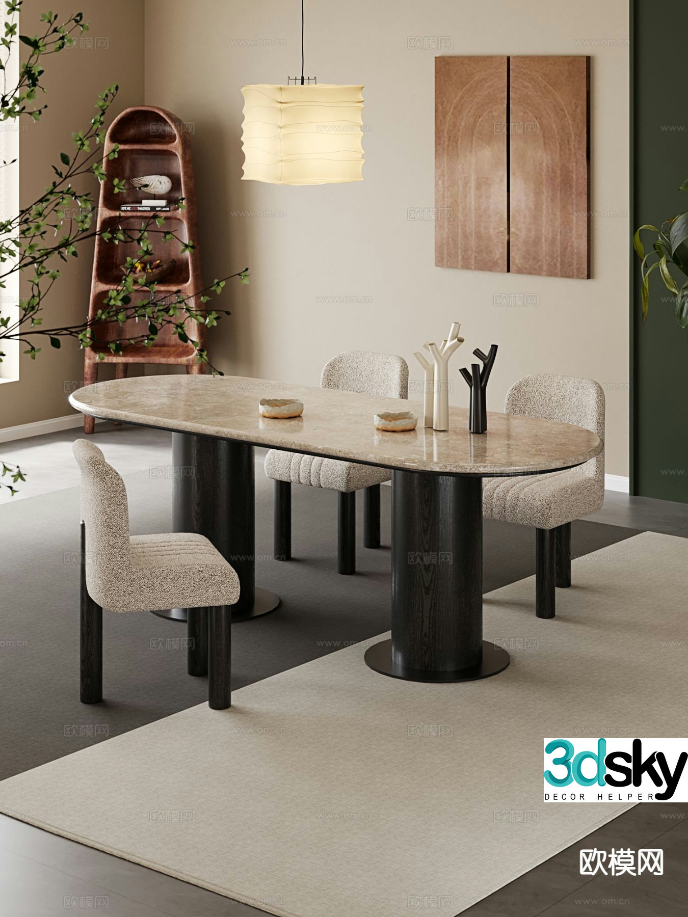Medieval style dining table and chairs slate dining table 3D model