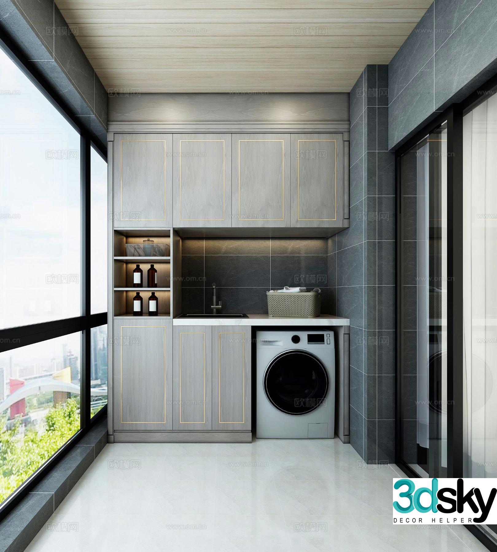 Modern balcony laundry room 3d model
