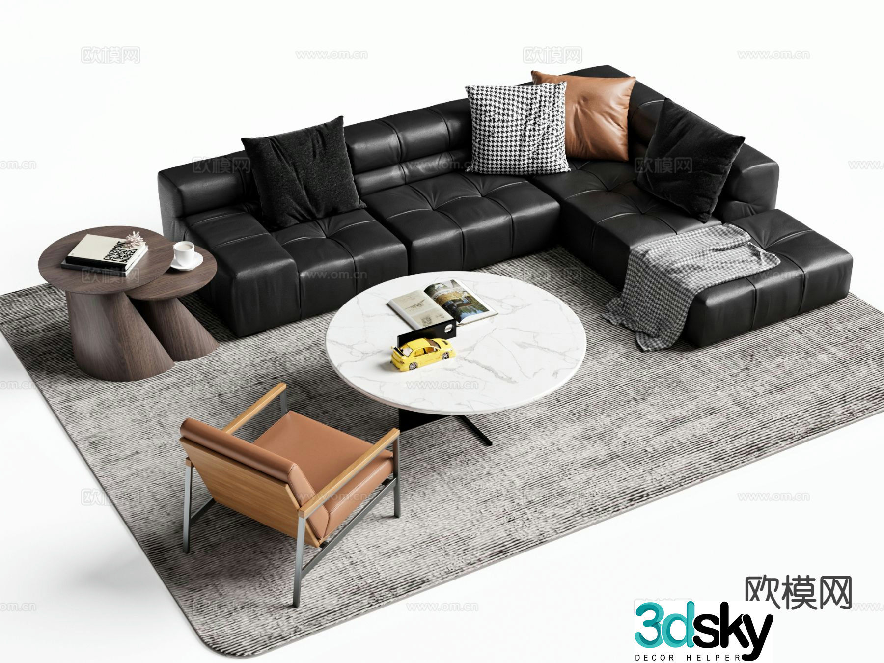 Italian sectional sofa leather sofa 3d model