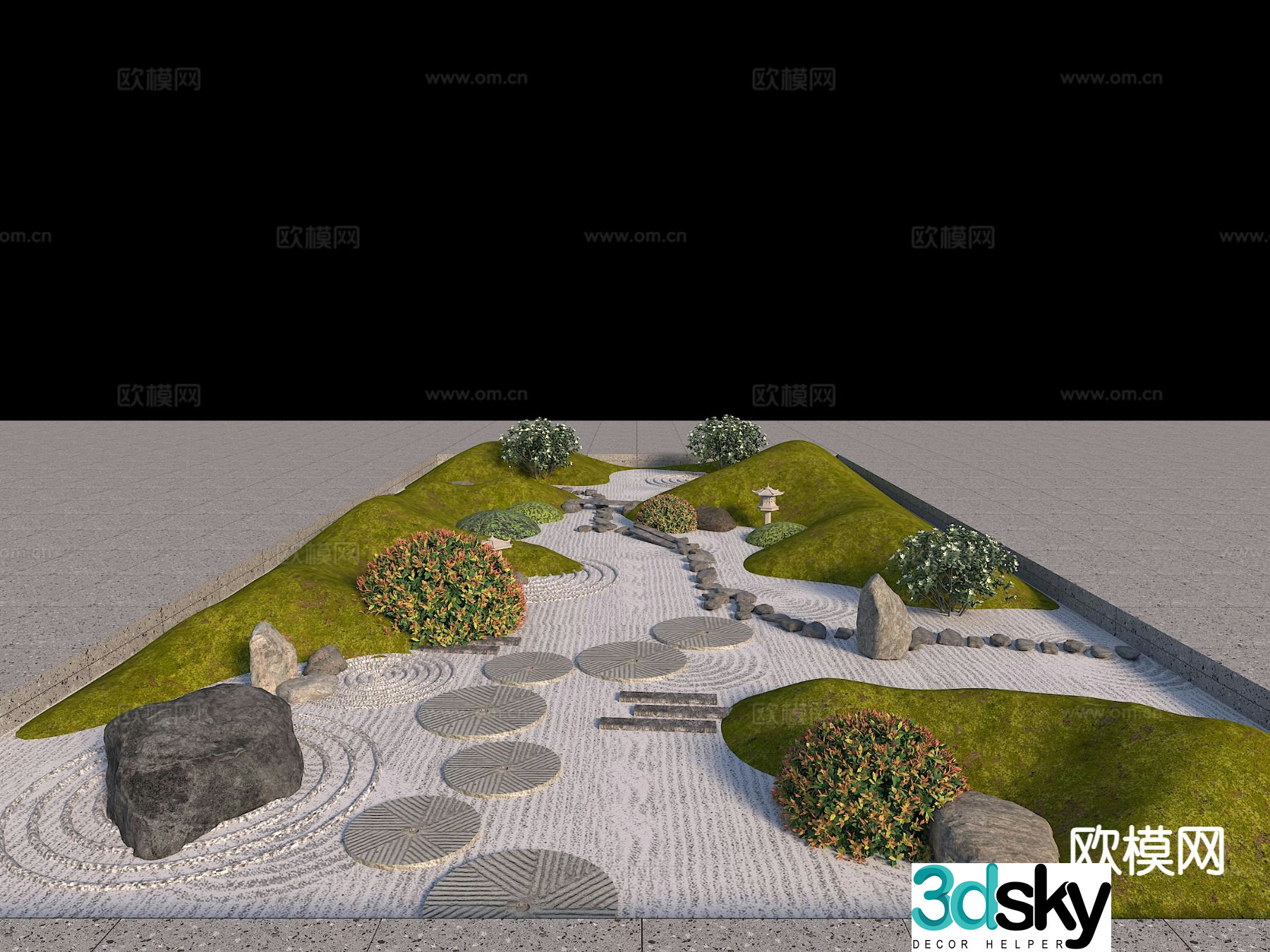 New Chinese dry landscape micro-terrain Zen landscape 3D model