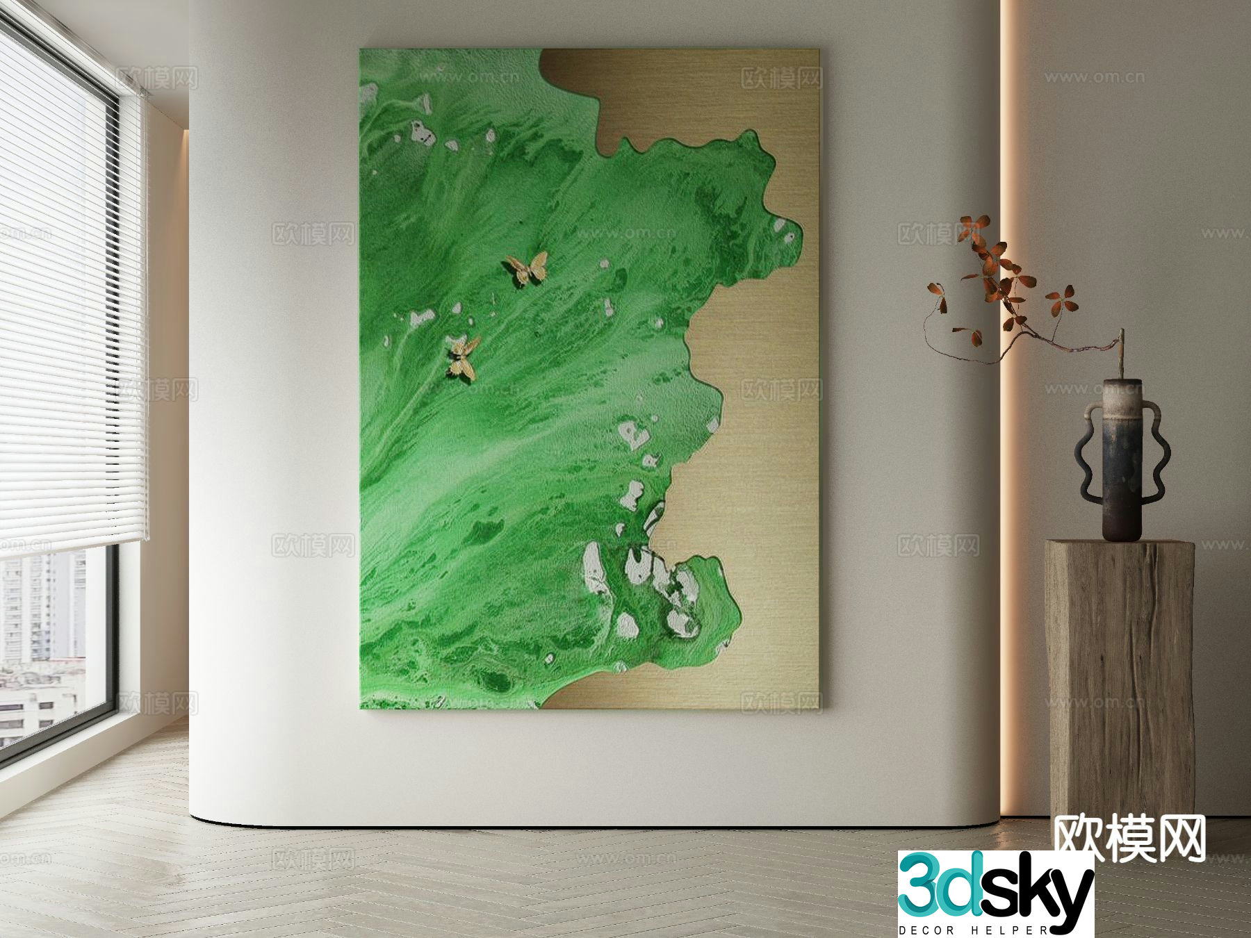 Modern decorative painting green oil painting 3d model