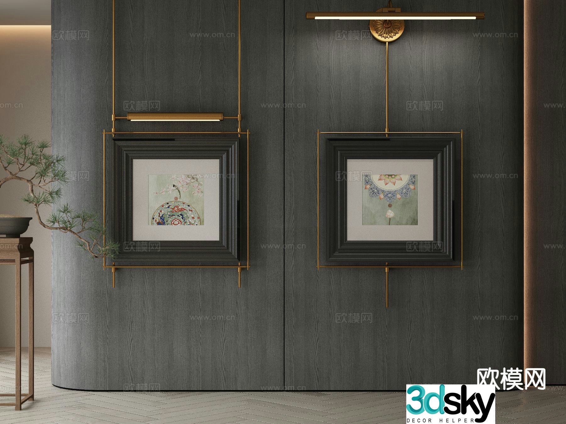 New Chinese style decorative painting Zen hanging painting 3D model