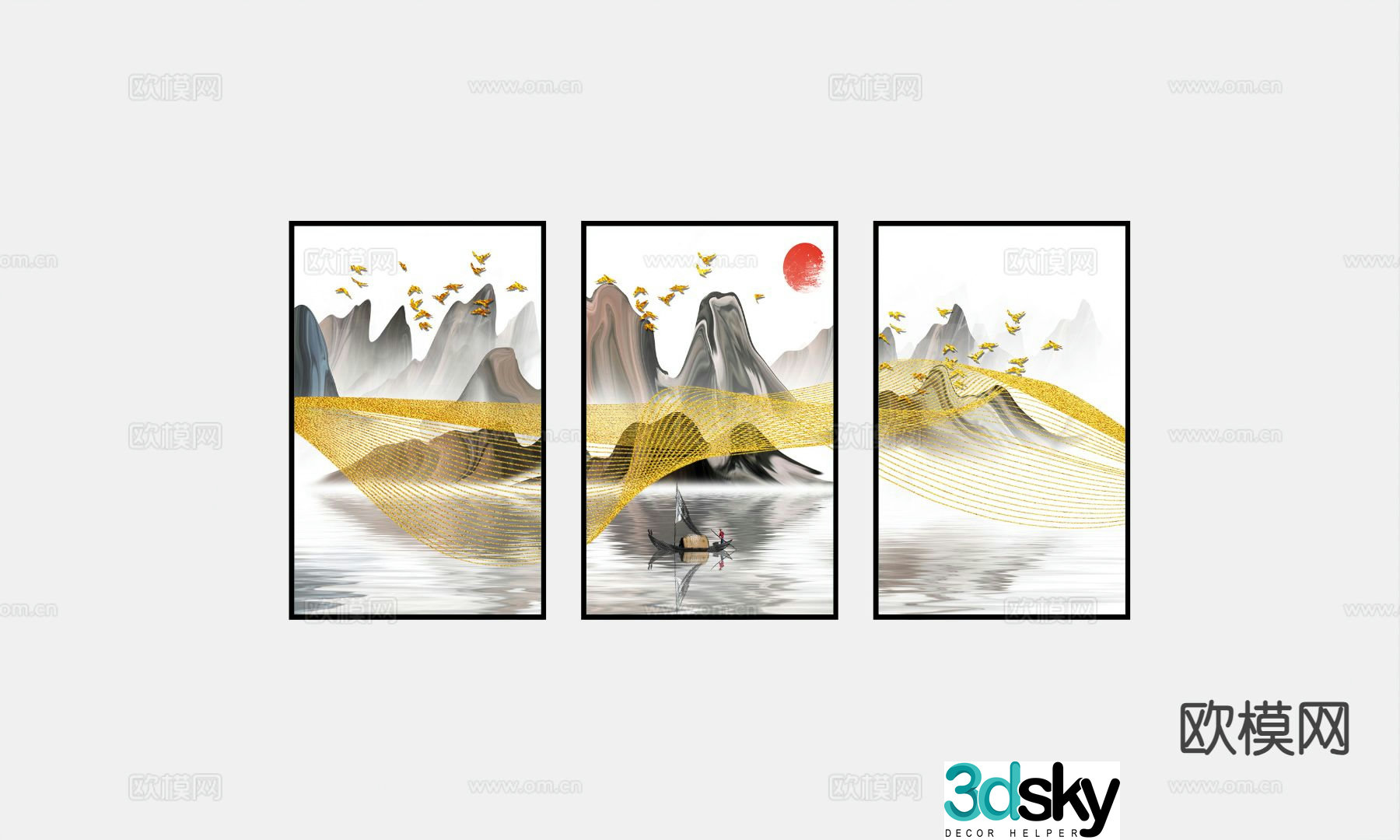 Chinese decorative painting hanging painting 3d model