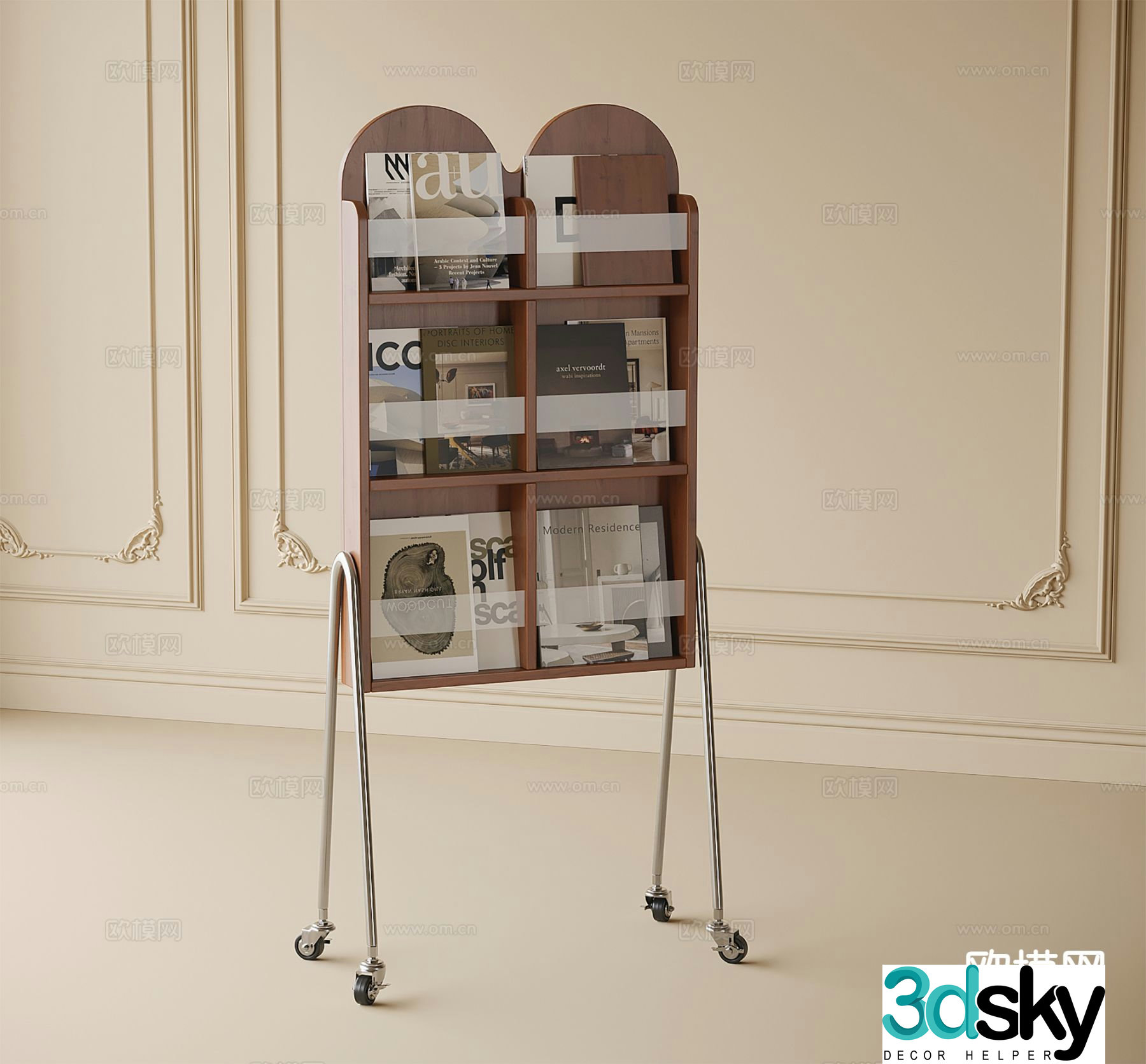 Medieval style bookshelf magazine rack 3d model